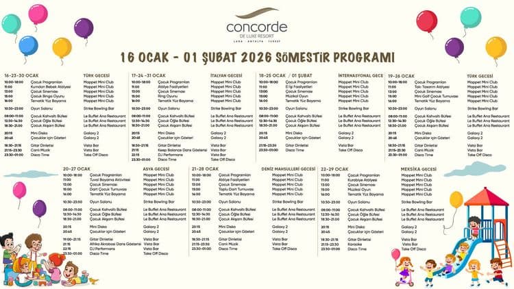 16 Ocak - 01 Şubat Sömestir Programı